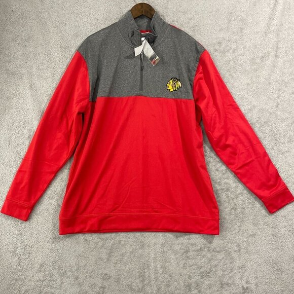 NEW NHL Blackhawks Men's L Red & Gray Half-Zip Pullover Sweatshirt - Picture 1 of 9